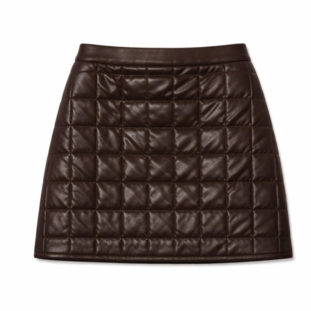 brown quilted nappa faux leather miniskirt